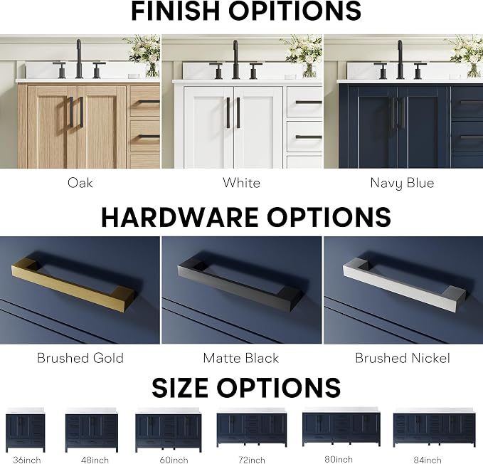 36-Inch Bathroom Vanity with Sink, 2 Soft-Close Doors and 5 Soft-Close Drawers, Bathroom Freestanding Vanity with Cultured Marble Countertop, Bathroom Navy Blue Vanity With Matte Black Handles