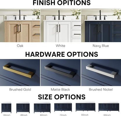 36-Inch Bathroom Vanity with Sink, 2 Soft-Close Doors and 5 Soft-Close Drawers, Bathroom Freestanding Vanity with Cultured Marble Countertop, Bathroom Navy Blue Vanity With Matte Black Handles