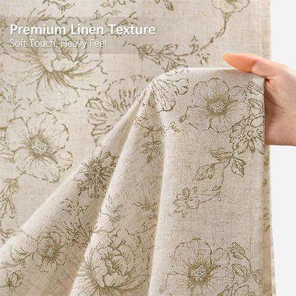 Farmhouse Floral Linen Shower Curtain, Vintage Beige Pattern Rustic Shower Curtains for Bathroom, Tan Taupe,72x78