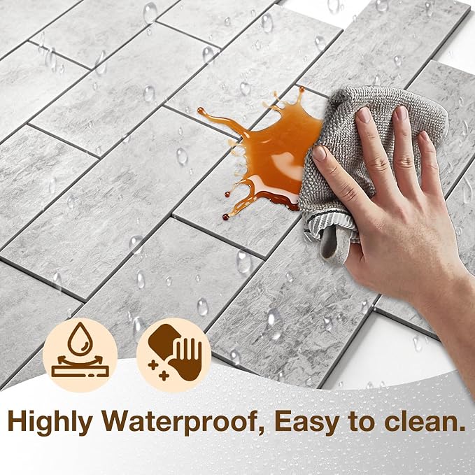 Peel and Stick Backsplash Tile for Kitchen & Bathroom Walls (Matte Grayish Textured, 10 Tiles - 9.7 sq. ft. (0.9 m²))