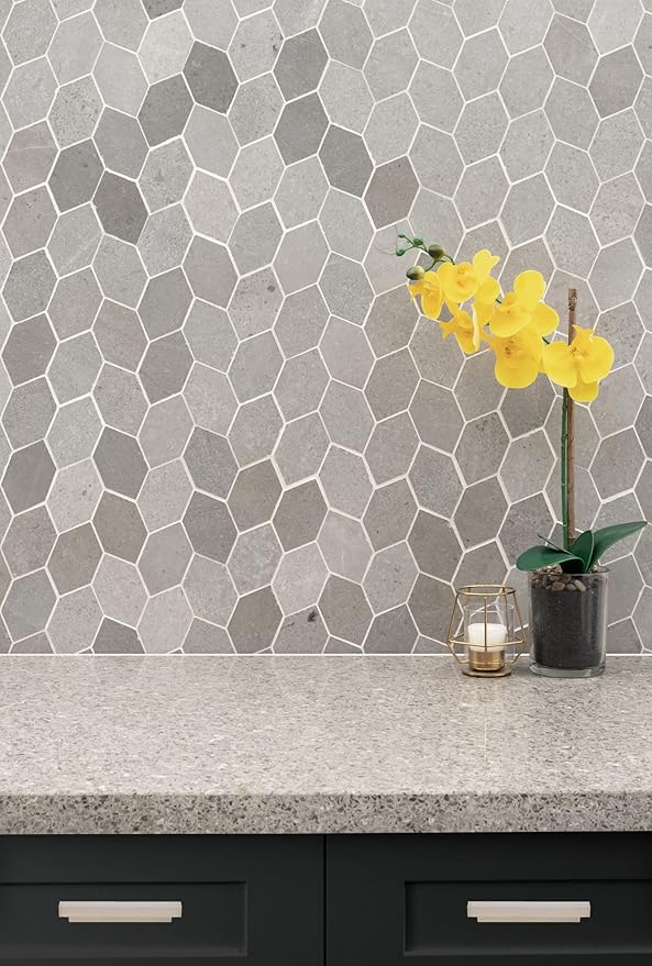 MSI Lilly Pad 11.15 in. x 12.60 in. x 10mm Honed Limestone Tile for Kitchen Backsplash, Floor Tile, Wall Tile for Bathroom, Shower Wall Tile, Mesh Mounted Mosaic Tile