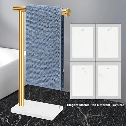 Hand Towel Holder, Hand Towel Stand for Bathroom with Marble Base, 304 Stainless Steel L Shape Hand Towel Rack Bar Standing for Vanity Kitchen Countertop, Brushed Gold