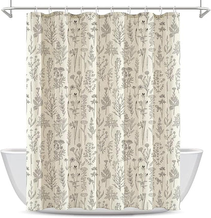 Coxila Vintage Floral Linen Shower Curtain Flower Retro Rustic Antique Botanical Plant Farmhouse Country Boho Cottage Wildflower Spring Aesthetic Bathroom 60 x 72 Inch Polyester Fabric 12 Pack Hooks