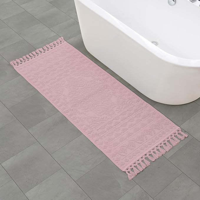 French Connection Nellore Bath Rugs, Woven and Beaded Bath Mats, Durable and Thick Bath Mats for Bathroom and Shower Rugs, 20" x 64", Light Purple