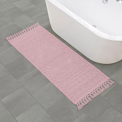 French Connection Nellore Bath Rugs, Woven and Beaded Bath Mats, Durable and Thick Bath Mats for Bathroom and Shower Rugs, 20" x 64", Light Purple