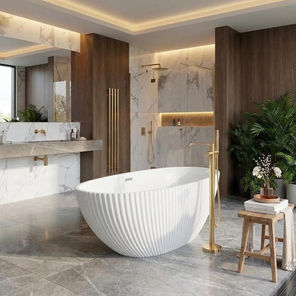 Freestanding Bathtub 67 Inch Acrylic Free Standing Tub Elegant Eggshell Silhouette with Lines,Freestanding Bathtubs with Chrome Overflow & Pop-Up Drain,Modern Stand Alone Tub for Bathroom Renovation