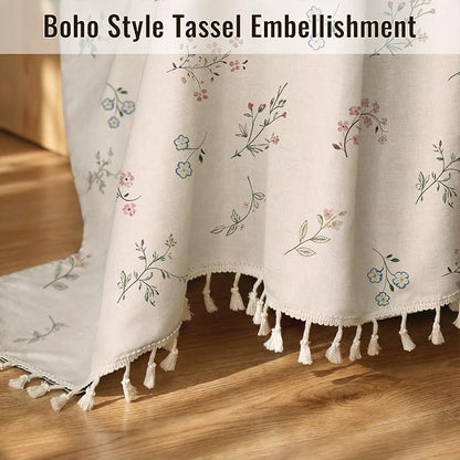 Farmhouse Floral Shower Curtain with 12 Clear Rings 72" W x 72" L | Boho Fabric Faux Linen Shower Curtain Set, Vintage Cottagecore Shower Curtain for Bathroom
