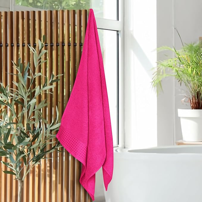 GLAMBURG Ultra Soft 4 Pack Oversized Bath Towel Set 27x54 inches, 100% Cotton Bath Towels, Highly Absorbant Compact Quickdry & Lightweight Towel, Ideal for Gym Travel Camp Pool - Hot Pink