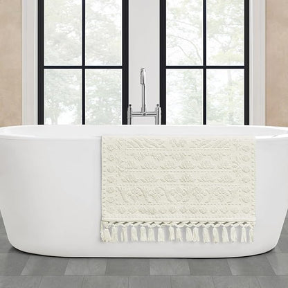 French Connection Nellore Bath Rugs, Woven and Beaded Bath Mats, Durable and Thick Bath Mats for Bathroom and Shower Rugs, 26" x 49", Ivory