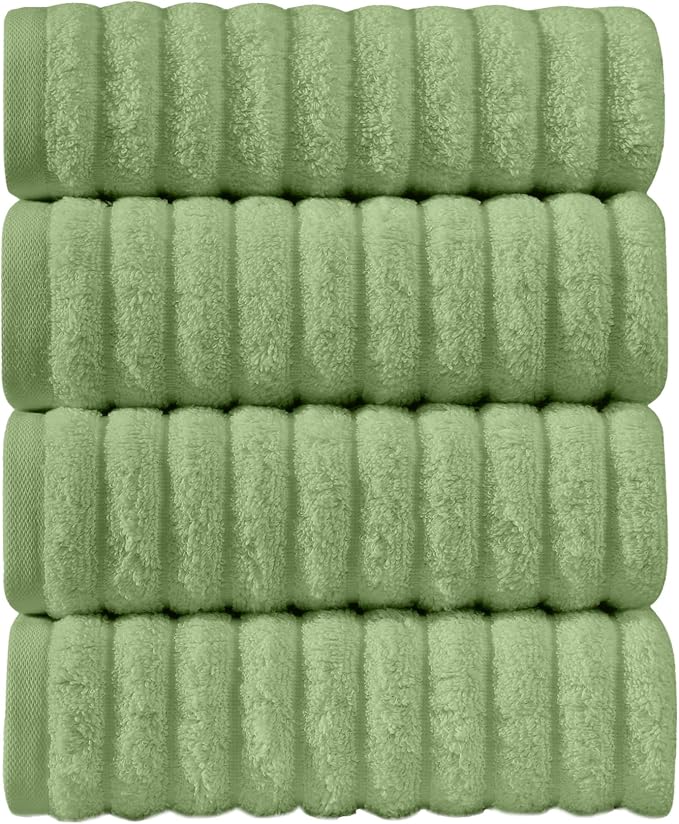 Elegant Comfort Luxury 100% Turkish Cotton Corduroy Ribbed 4 Pack Hand Towel Set 16 x 28 Inch - Absorbent, Super Soft, Quick Dry, Premium Towels for Bathroom, Gym, Spa and Hotel Use, Sage