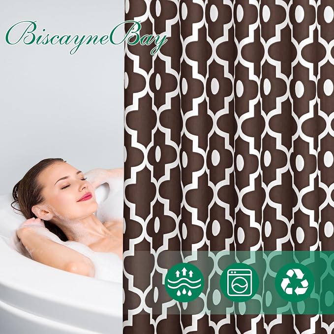 Fabric Modern Shower Curtain-Brown and White Shower Curtains for Bathroom | 72"W x 72"L Textured Faux Linen Elegant Classic Moroccan Bath Decor-Hotel Quality Transitional Washable & Breathable Cloth
