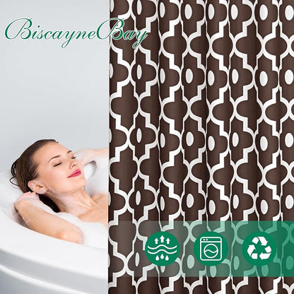 Fabric Modern Extra Long Shower Curtains for Bathroom-Brown and White | 72"W x 84"L Textured Faux Linen Elegant Classic Moroccan Bath Decor-Hotel Quality Transitional Washable & Breathable Cloth