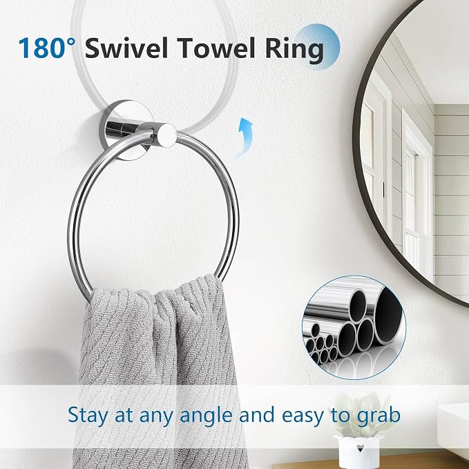 5-Piece Towel Bar Set Polished Chrome Bathroom Hardware Set Upgraded Towel Hooks Towel Racks Set for Bathroom Stainless Steel Wall Mounted Towel Holder Set 23.6 Inch