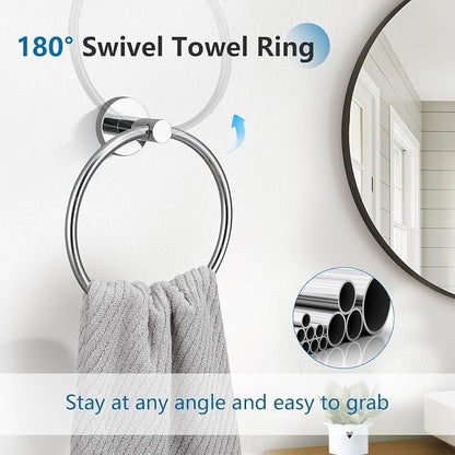 5-Piece Towel Bar Set Polished Chrome Bathroom Hardware Set Upgraded Towel Hooks Towel Racks Set for Bathroom Stainless Steel Wall Mounted Towel Holder Set 23.6 Inch