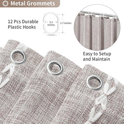 Boho Tassel Linen Shower Curtain,3D Embroidery Stripe Taupe Grey,72x96 | Extra Long Xl,310GSM Linen Texture Heavy Duty Cloth,Water Repellent,Wrinkle Resistant,Vintage Rustic Country design
