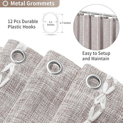 Boho Farmhouse Tassel Linen Shower Curtain,3D Embroidery Stripe Grey,72x78 | Long Tall,310GSM Texture Heavy Duty Cloth,Water Repellent,Wrinkle Resistant,Vintage Rustic Country design,12 Plastic Hooks