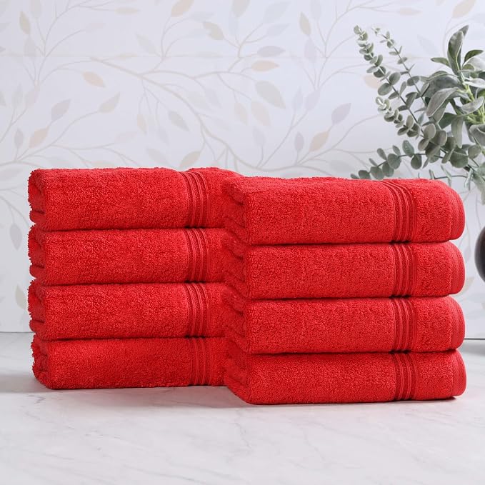 SUPERIOR Egyptian Cotton Hand Towel Set, Small Towels for Home Bathroom, Master, Guest Bath, Decor Essentials, Quick Dry, Absorbent, Kitchen, Spa, Hotel, Resort, Adult, Kids, Set of 8, Red