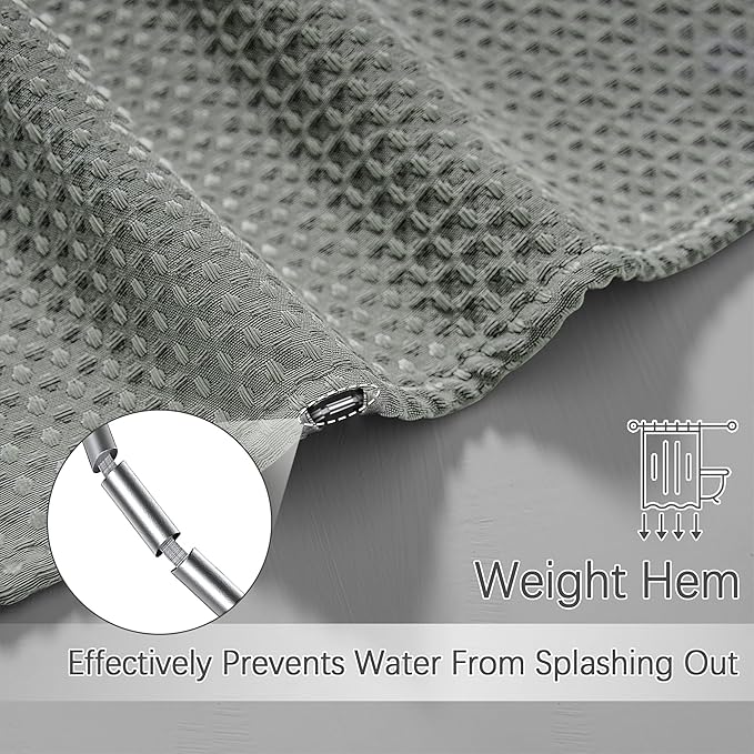 60 inch Stall Shower Curtain Grey - 256GSM Waffle Weave Heavy Duty Thick Fabric Shower Curtains for Bathroom, Hotel Quality Spa Luxury Cloth Bath Curtain Set with 10 Hooks, 60Wx72H Gray