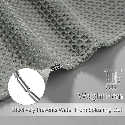 60 inch Stall Shower Curtain Grey - 256GSM Waffle Weave Heavy Duty Thick Fabric Shower Curtains for Bathroom, Hotel Quality Spa Luxury Cloth Bath Curtain Set with 10 Hooks, 60Wx72H Gray