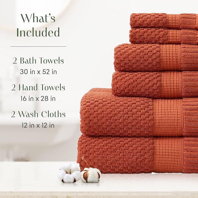 100% Cotton 6 Piece Bath Towel Set | Clay Towels | Oeko‑TEX Standard 100 | Soft & Absorbent, Quick‑Dry | Trinity Collection - Baked Clay
