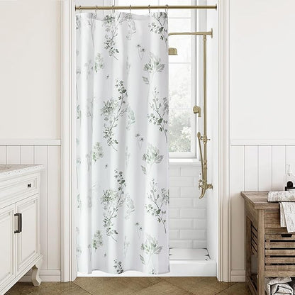 Small Stall Shower Curtain for RV Camper,36x72 Narrow Size Singel Boho Sage Green Floral Waterproof Fabric Shower Curtains for Bathroom