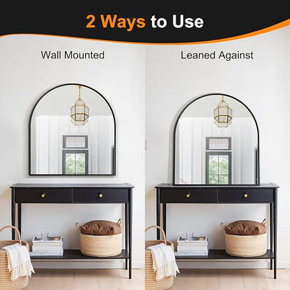 Arched Bathroom Mirror, Black, 32"x30" | Wall Mounted, Vanity Mirror, For Bedroom, Living Room and Entryway