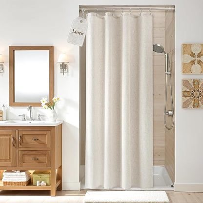 Linen Shower Curtain for Bathroom 48x72 Inch 1 Panel Cream Beige | Small Shower Curtains with Hook for Camper RV Narrow Singel, Neutral Rustic Boho Farmhouse, Simple Shower Decor,Natural Ivory