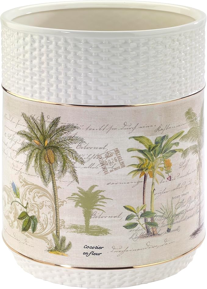 Avanti Linens - Waste Basket, Decorative Trash Can, Guest Bathroom Essentials, Tropical Inspired Bathroom Accessories (Colony Palm Collection)