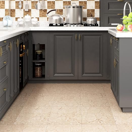 Livelynine 32-Pack Floor Tiles Peel and Stick waterproof Vinyl Flooring Sheet Removable Flooring for Renters Bathroom Laminate Flooring Stick on Linoleum Flooring Tiles Retro Covering Beige 12X12 Inch