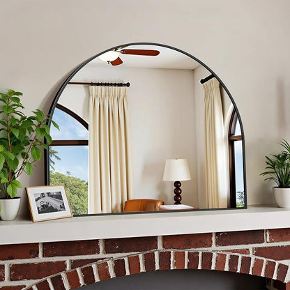 COFENY Arched Mirror, 28’’x24’’ Wide Black Arch Mirrors for Bathroom Sink, Bathroom Vanity Mirror with Metal Frame, Modern Wall Mounted Mirror for Bedroom Living Room Mantle Entryway