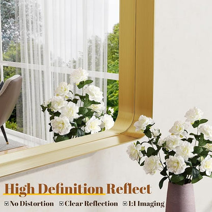 Bathroom Mirrors for Over Sink 24 x 32 Inch Rounded Rectangle Bathroom Vanity Mirror Bathroom Mirror for Wall Hangs Horizontally or Vertically for Living Room Bedroom Entryway Gold