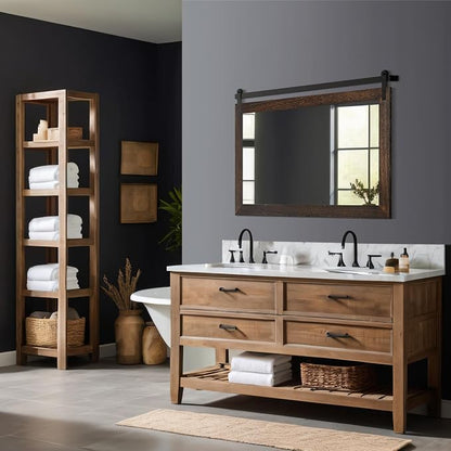 COGOOD Farmhouse Bathroom Mirrors for Over Sink - 26 x 41 Black Brown | Rustic Barn Door Wood Framed Vanity Mirror for Entryway, Living Room, Bedroom, Dresser Wall Decor