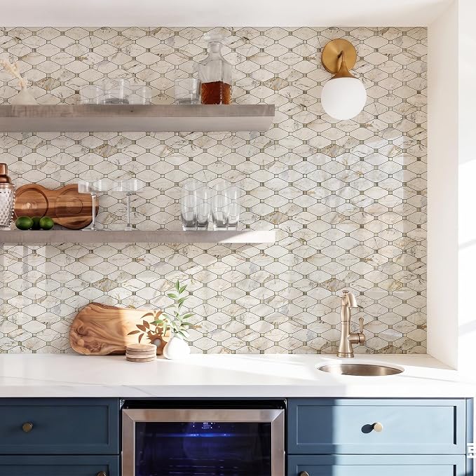 STICKGOO 10 Sheets Peel and Stick Backsplash Tiles, Glossy Pandora Marble | Waterproof Kitchen Backsplash, Stick on Wall Tiles for Kitchen, Bathroom, RV