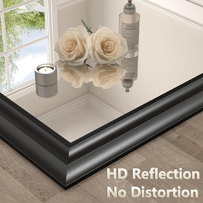 30x36 Inch Black Bathroom Mirror for Wall | Black Metal Mirror, Matte Thick Frame Rectangle Vanity Mirror, Shatterproof, Anti-Rust, Horizontally or Vertically Mounted