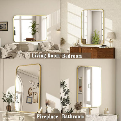 20x28 Inch Gold Bathroom Vanity Mirror for Over Sink | Rectangle Wall Mirror for Bathroom with Round Corner, Hangs Horizontally Vertically for Living Room, Bedroom as Home Decor