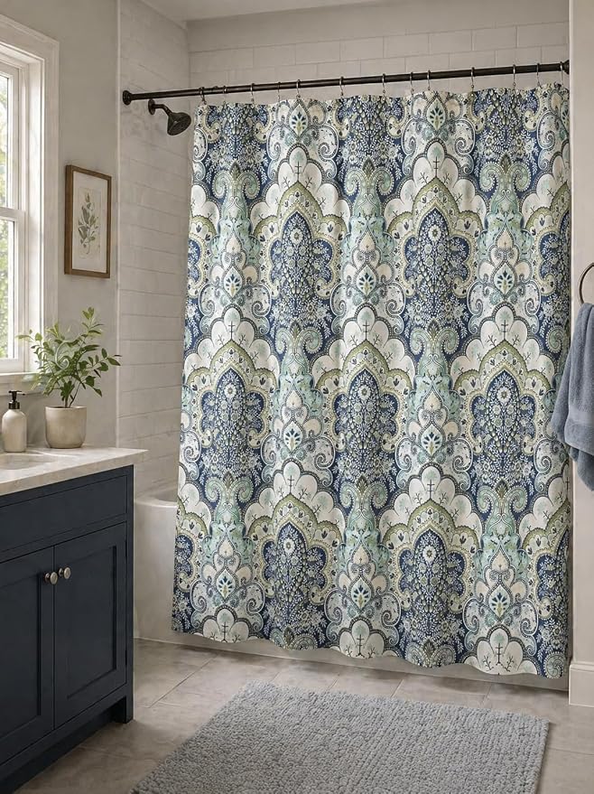 Hotel Quality Fabric Bathroom Shower Curtain: Floral Paisley Moroccan Damask (72 x 70 inches)