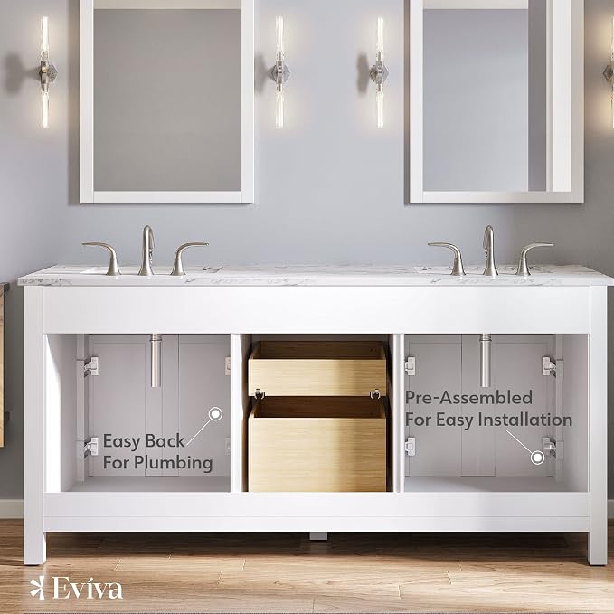 Artemis 60 in. White Double Sink Bath Vanity with Engineered Top and Undermount Porcelain Sinks