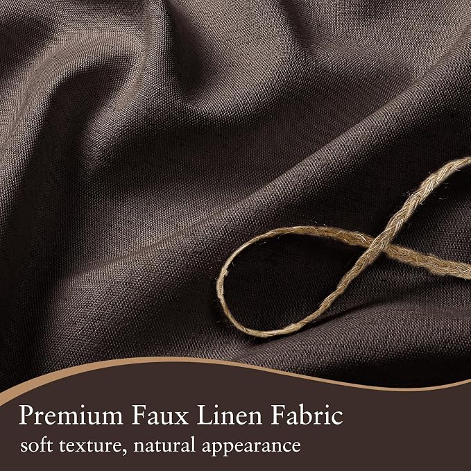 Linen Scallop Shower Curtain with 12 Clear Hooks, Waterproof, 72x72, Brown | Waterproof Heavy Duty Thick Fabric with Black Border, Minimalist Neutral Boho Farmhouse Bathroom Décor