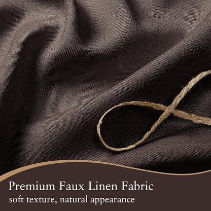Linen Scallop Shower Curtain with 12 Clear Hooks, Waterproof, 72x72, Brown | Waterproof Heavy Duty Thick Fabric with Black Border, Minimalist Neutral Boho Farmhouse Bathroom Décor