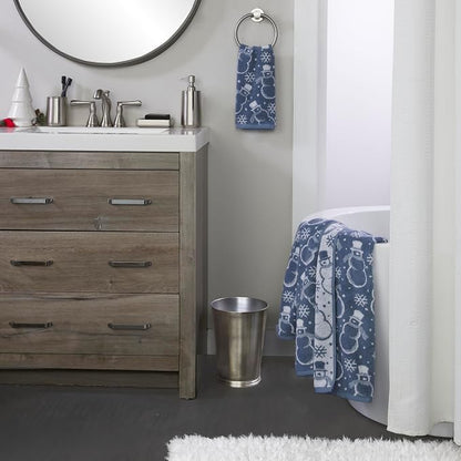 SKL Home Christmas/Winter Top Hat Snowmen Bath Towel, 100% Cotton, Blue | 550 GSM. Soft & absorbent. Reversible jacquard pattern. Great for use in the bathroom, kitchen or bar & gifting.