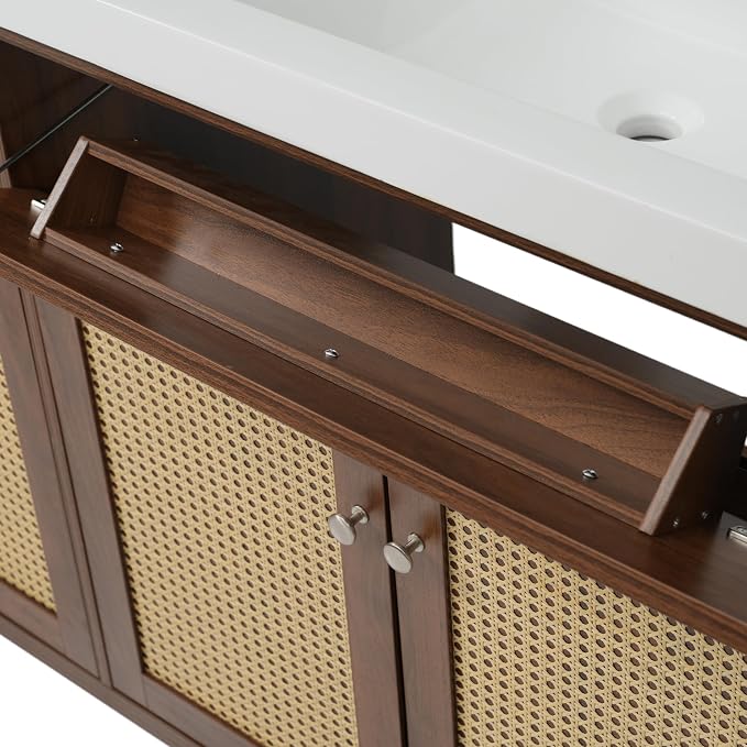 60" Farmhouse Double Sink Bathroom Vanity with Double Sinks, Soft Closing Doors and Flip-Out Drawers, Solid Wood Frame & MDF Wood Bathroom Sink Cabinet, Freestanding Solid Wood Legs