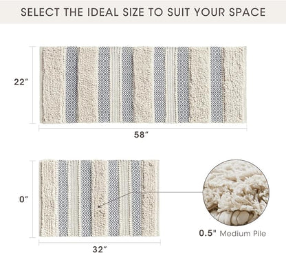 INK+IVY Asher Non-Slip Bath Rug Absorbent Quick Dry Striped, 20 x 32, Grey | Soft Pile, Machine Washable, Striped Pattern, Boho, OEKO-TEX Certified, Hand-Woven Texture, for Bathroom, Shower Room