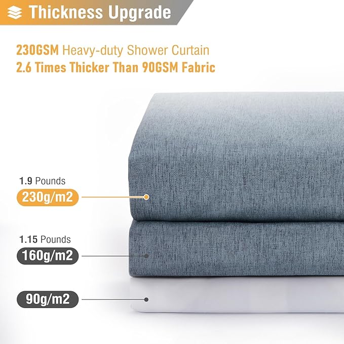 BTTN 78 Inch Long Shower Curtain - Linen Textured Thick Weighted Fabric Shower Curtain Set with 12 Plastic Hooks, Neutral Waterproof Polyester Bath Curtains for Bathroom and Bathtubs, 72x78, Blue Gray