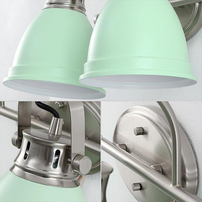 JONATHAN Y 16.25" Mint Green/Nickel 2-Light LED Vanity Light, Adjustable Wall Sconce for Bathroom Mirror, Farmhouse Bohemian Kitchen Light, Iron Black Bell Shade (JYL1115C)