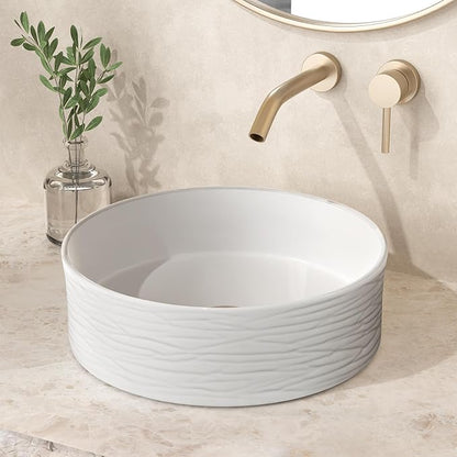 KES Bathroom Vessel Sink, Bowl Sink for Bathrooms 16 Inch Sink Bowl for Bathroom Vanity, Bathroom Sinks Above Counter RV Bathroom Countertop Round Ceramic White, BVSC138