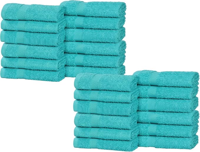 Superior 24-Piece Cotton Face Towel/Washcloth Set, Small Towels for Facial, Spa, Resort, Quick Wash, Gym, Resort, Bathroom Essentials, Master/Guest Bath Decor, Soft, Franklin Collection, Turquoise