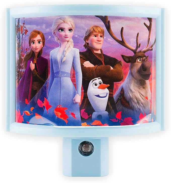 Disney Frozen Plug in Night Light with Dusk to Dawn Sensor, Wrap Shade | Plug-in, Dusk to Dawn, Girls Bedroom Decor, UL-Listed, Ideal for Nursery, Bathroom, 46276
