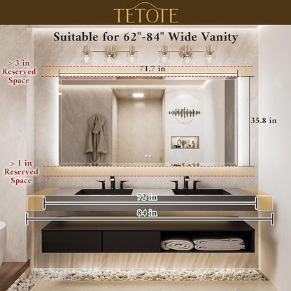 72 x 36 Large LED Mirror Backlit, Beveled Bathroom Mirror with Backlight, Tempered Glass, 3 Colors Lights, Defogger, Adjustable Brightness, Smart Mirror, Frameless Vanity Mirror for Wall