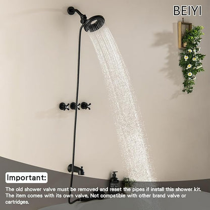 3 Handles Tub and Shower Faucet Set Matte Black 2-in-1 Dual Shower Bathtub Shower Faucets Combo Three Knod Tub and Shower Trim Kit Shower System Complete