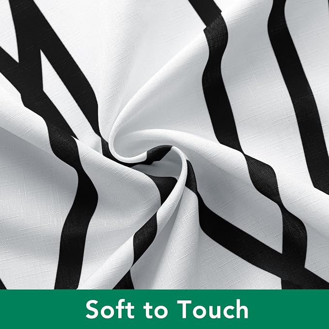 Fabric Modern Extra Long Shower Curtains for Bathroom-Black and White | 72"W x 84"L Textured Faux Linen Luxury Hotel Quality Washable-Abstract Wavy Cloth Bath Curtain-Apartment Minimalist Decor
